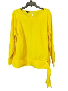 Talbots Bright Yellow Side Tie Blouse Size 1X Cotton Blend Long Sleeve